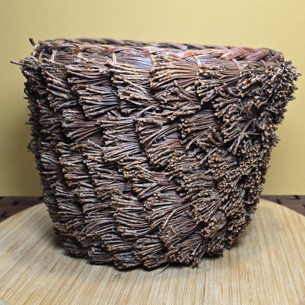 Vintage Handcrafted Planter Basket Native American Coiled Pine Needle